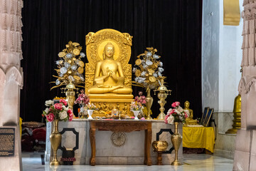 Uttar Pradesh India Asia march 31.2023 Buddha Enlightenment Statue Mulagandha Kuti Vihara Monastery...