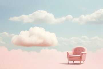 a Pink Chair Floating in a Dreamy Cloud-Filled Sk