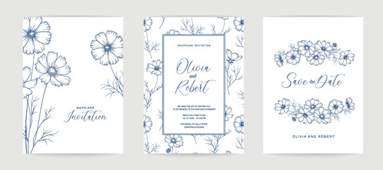 Marriage design template with custom names in frame with floral. Vector illustration.