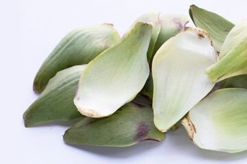Fresh artichoke petals on white background