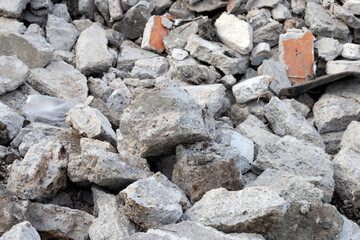 Piles of rubble after house demolition