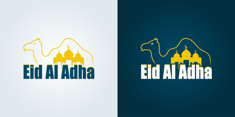 Eid Mubarak with camel and mosque vector design