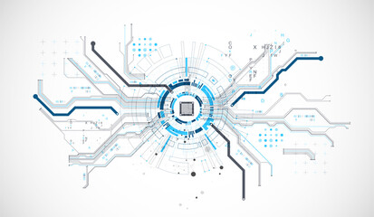Abstract background with plexus effect. Scientific and technological concept with the use of technical elements formed in the shape of a circle.