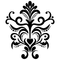 Vintage damask baroque ornament with floral retro antique style. Acanthus pattern foliage swirl design element wedding decoration. Isolated on white background.