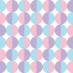 Cute Patel Blue Pink and Violet Half Bullseye Circle Seamless Vector Repeat Pattern