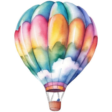 A colorful hot air balloon is flying in the sky, Watercolor illustration AI Generative