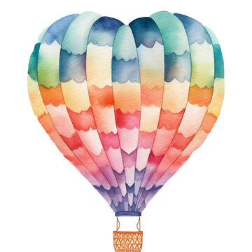 A colorful hot air balloon is flying in the sky, Watercolor illustration AI Generative