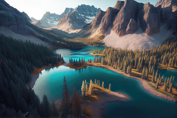 Landscape of Canada with emerald water. Generative AI Art. Beautiful view.