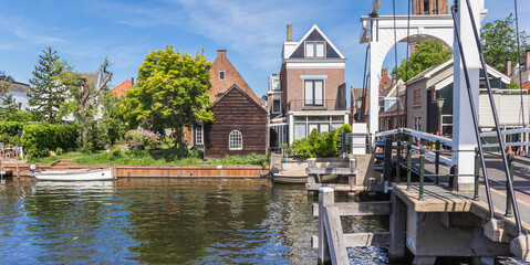 Panorama of the white wooden bridge in Loenen, Netherlands