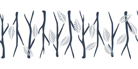 Minimal Grey Twig Border Seamless Vector Repeat Pattern