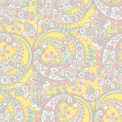 Fototapeta na wymiar Paisley and ethnic flowers seamless vector pattern. floral vintage background