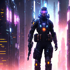 Naklejka premium futuristic of future soldier army in armor suit at modern world, generative AI