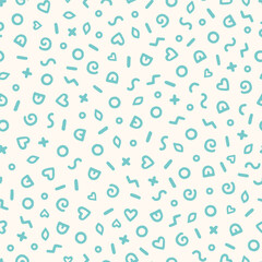 Pastel Blue and White Doodle Memphis Motif Seamless Vector Repeat Pattern