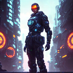 Fototapeta premium futuristic of future soldier army in armor suit at modern world, generative AI