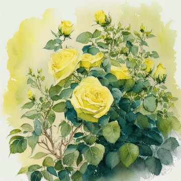Beautiful yellow roses garden. Spring flower background, yellow rores bush.