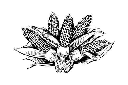 Heap of corn hand drawing sketch vintage engraving vector illustration