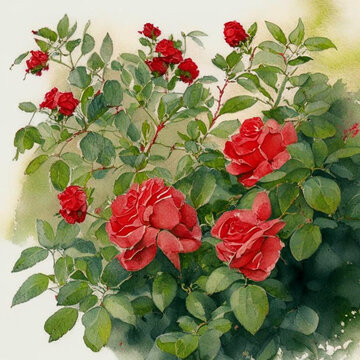 Beautiful red roses garden. Spring flower background, red rores bush.