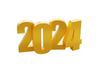 Happy New Year 2024 with shiny 3D golden numbers isolated transparent png. Holiday golden celebration design. Premium element for posters, banners, calendar and greeting card