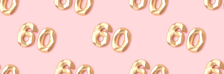 Banner with pattern made of golden number 60 on a pink background.