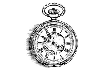 Fototapeta na wymiar Antique pocket watch vintage engraved hand drawn vector illustration