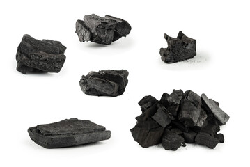 Black oak coal isolated on white background.