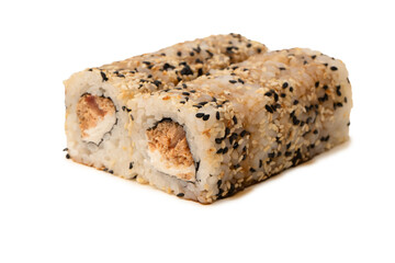 Sushi with cream cheese and tuna isolated on white background.