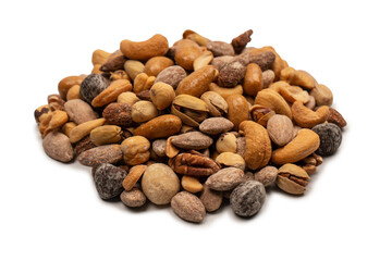 A group of almonds, pistachios, walnuts, macadamia, cashews.