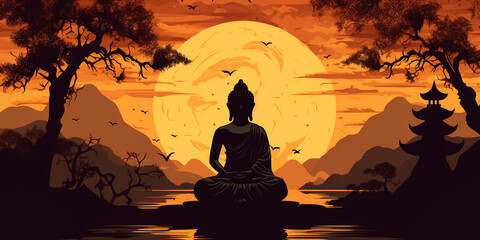 Meditation and spirituality background banner or wallpaper, concept of enlightenment and buddhism