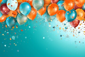 Birthday background with balloons and confetti birthday card or invitation design Generative AI - 613538119