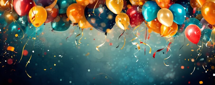 Fototapeta Birthday background with balloons and confetti birthday card or invitation design Generative AI