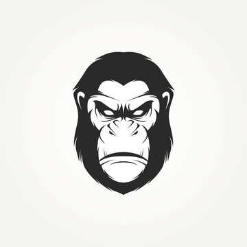 isolated angry monkey gorilla icon logo template vector illustration design. monkey ape head character design