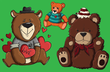 Cute teddy bear with different pose like happy and sad etc vector pro illustration 