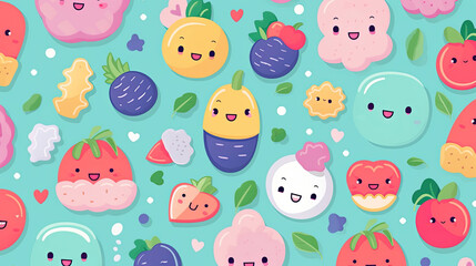 Pastel colors and whimsical kawaii patterns