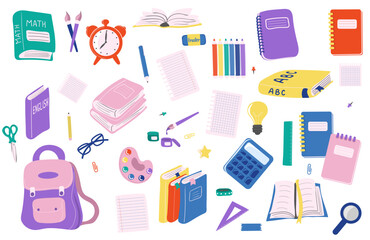 Set of school supplies. Back to school. Education concept. Vector illustration