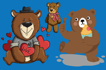 Cute teddy bear with different pose like happy and sad etc vector pro illustration 