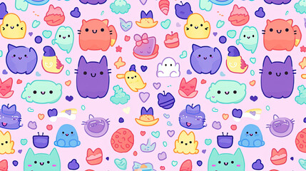 Pastel colors and whimsical kawaii patterns