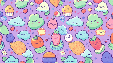 Pastel colors and whimsical kawaii patterns