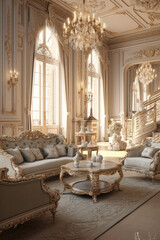 Fototapeta na wymiar Elegant villa living room. AI generative