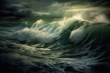 Dangerous Stormy Seas: Dark Clouds, Rough Waves and Dramatic Splashes, Generative AI
