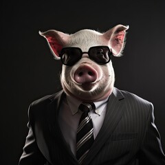 Corruption, Power, and a Crafty Politician: The Bad Pig in a Suit. Generative AI - obrazy, fototapety, plakaty