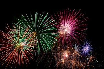 Fototapeta na wymiar Joyful Fireworks Display Across the Festival Sky: Countdown to a Colourful Anniversary Eve, Generative AI