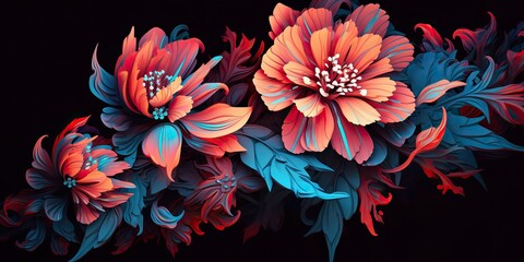 AI Generated. AI Generative. Pastel oil realistic illustration of flowers red blue colors. Vintage retro botanical floral plant stye. Graphic Art
