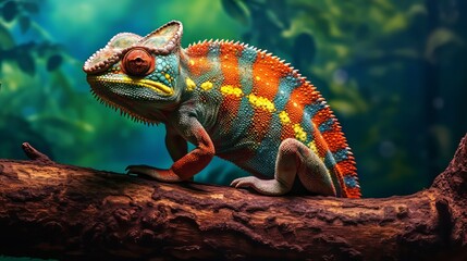 Colorful chameleon in the jungle