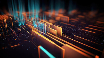 Modern digital abstract 3D background. Can be used in the description of network abilities, technological processes, digital storages, science, education, etc. Copy space