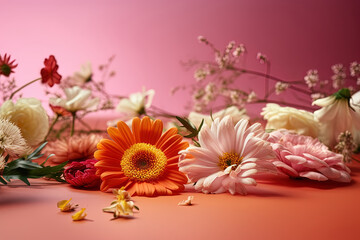 Floral composition for special events on a gradient background. Women's Day, Mother's Day concept