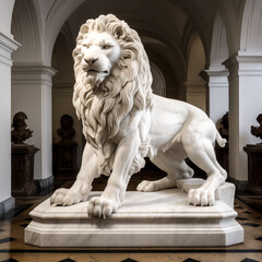 A sculptor crafted a majestic marble lion statue.