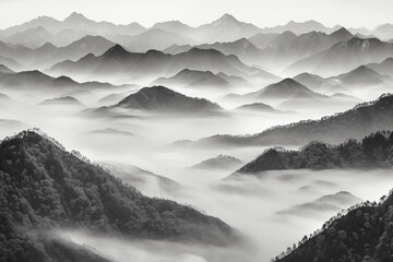 Haze, fog and mountains. AI generative