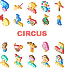 circus carnival vintage show icons set vector. retro tent, poster red, fair frame, old party, theater entertainment, label art circus carnival vintage show isometric sign illustrations