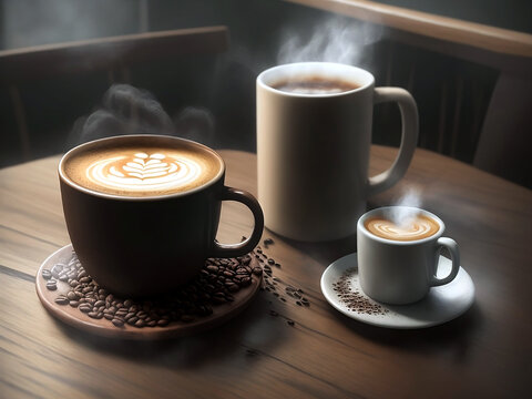 realistic style hot frothy and beautiful coffee, ai generated image