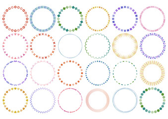 カラフルな幾何学模様の円形フレームイラストセット